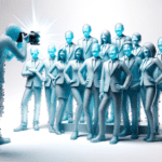 DALL·E 2023-10-24 01.06.53 – 3D wide render of a lively team sculpted from aqua-tinted water standing against a pure white backdrop. They adopt energetic business poses, while an